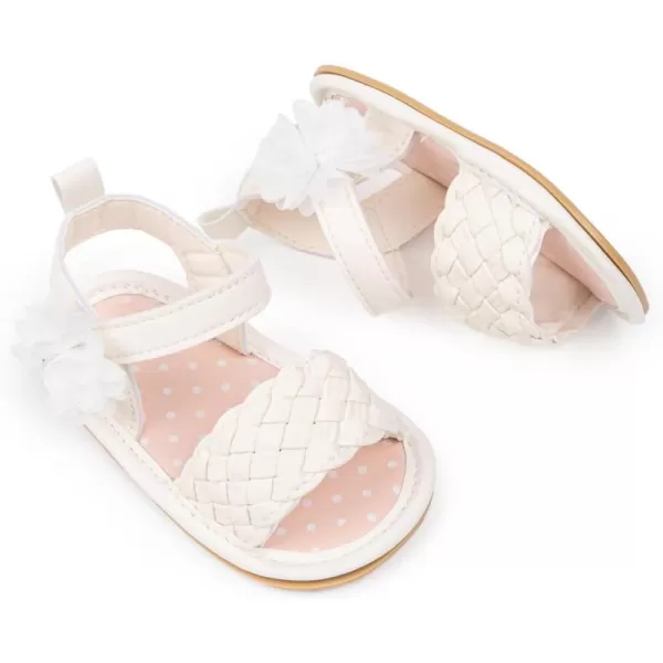 Meckior Baby Toddler Infant Girls PU Leather Soft Open Toe Summer Sandals Flower Princess Flat ShoesA30White