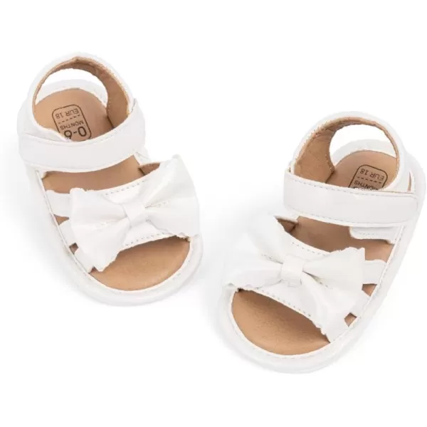 Meckior Baby Toddler Infant Girls PU Leather Soft Open Toe Summer Sandals Flower Princess Flat ShoesA40White