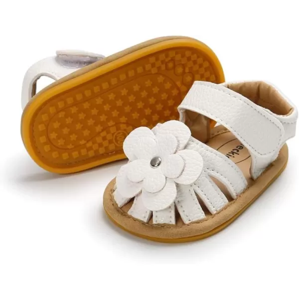 Meckior Baby Toddler Infant Girls PU Leather Soft Open Toe Summer Sandals Flower Princess Flat ShoesAWhite