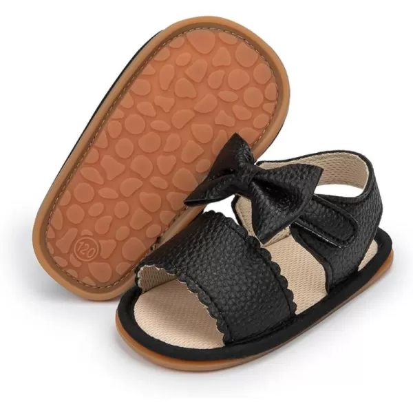 Meckior Baby Toddler Infant Girls PU Leather Soft Open Toe Summer Sandals Flower Princess Flat ShoesB01Black