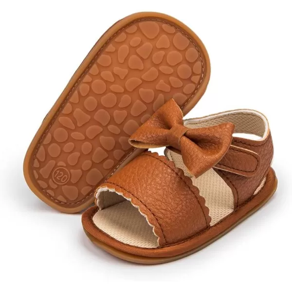 Meckior Baby Toddler Infant Girls PU Leather Soft Open Toe Summer Sandals Flower Princess Flat ShoesB01Brown