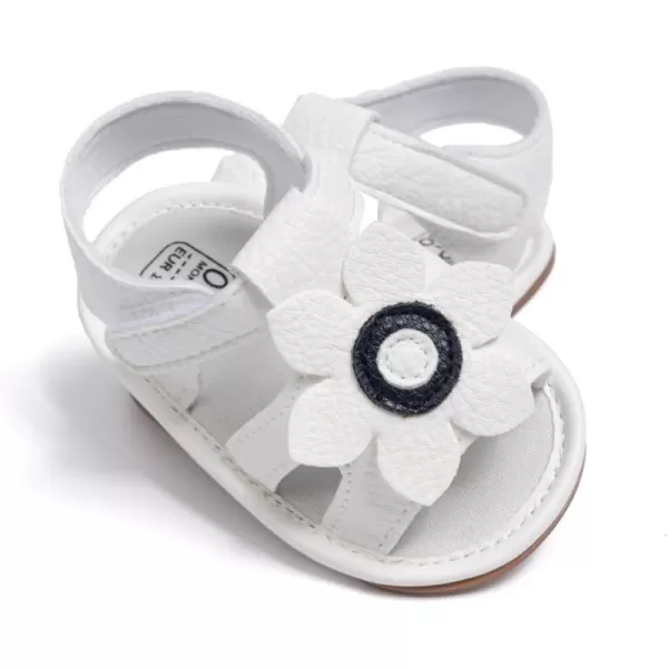 Meckior Baby Toddler Infant Girls PU Leather Soft Open Toe Summer Sandals Flower Princess Flat ShoesB03White