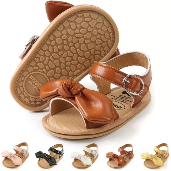 Meckior Baby Toddler Infant Girls PU Leather Soft Open Toe Summer Sandals Flower Princess Flat ShoesB05Brown