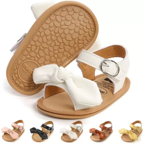 Meckior Baby Toddler Infant Girls PU Leather Soft Open Toe Summer Sandals Flower Princess Flat ShoesB05White