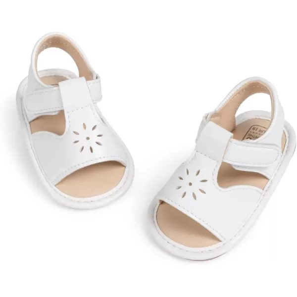 Meckior Baby Toddler Infant Girls PU Leather Soft Open Toe Summer Sandals Flower Princess Flat ShoesB10White