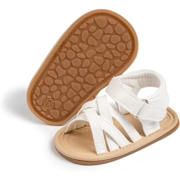 Meckior Baby Toddler Infant Girls PU Leather Soft Open Toe Summer Sandals Flower Princess Flat ShoesB12White