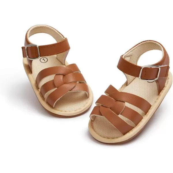 Meckior Baby Toddler Infant Girls PU Leather Soft Open Toe Summer Sandals Flower Princess Flat ShoesB21Brown