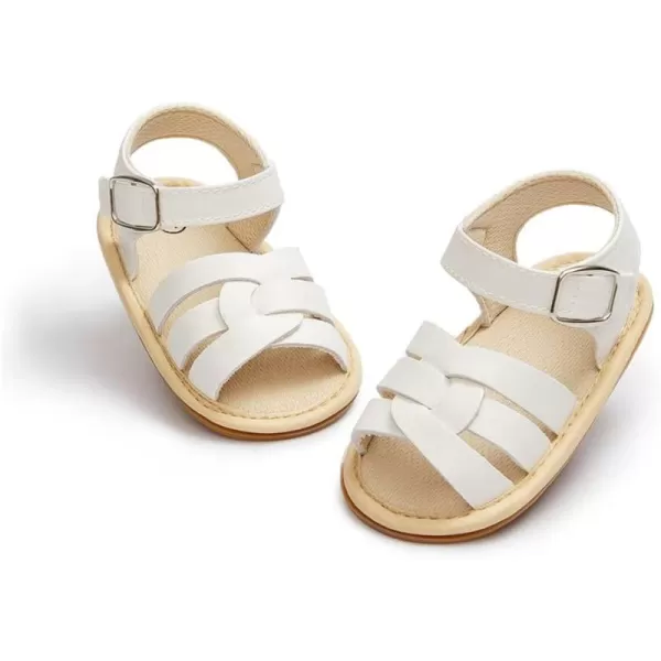 Meckior Baby Toddler Infant Girls PU Leather Soft Open Toe Summer Sandals Flower Princess Flat ShoesB21White