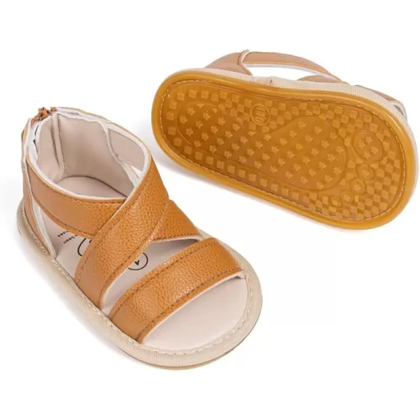 Meckior Baby Toddler Infant Girls PU Leather Soft Open Toe Summer Sandals Flower Princess Flat ShoesBBrown
