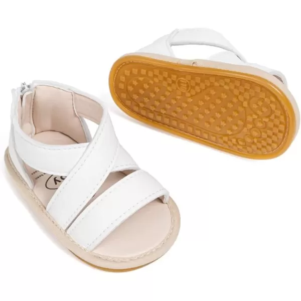 Meckior Baby Toddler Infant Girls PU Leather Soft Open Toe Summer Sandals Flower Princess Flat ShoesBWhite