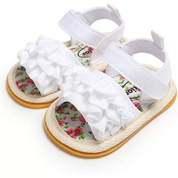 Meckior Baby Toddler Infant Girls PU Leather Soft Open Toe Summer Sandals Flower Princess Flat ShoesD01White