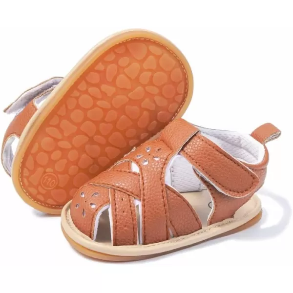 Meckior Baby Toddler Infant Girls PU Leather Soft Open Toe Summer Sandals Flower Princess Flat ShoesZ01Brown