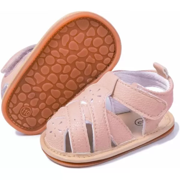 Meckior Baby Toddler Infant Girls PU Leather Soft Open Toe Summer Sandals Flower Princess Flat ShoesZ01Pink