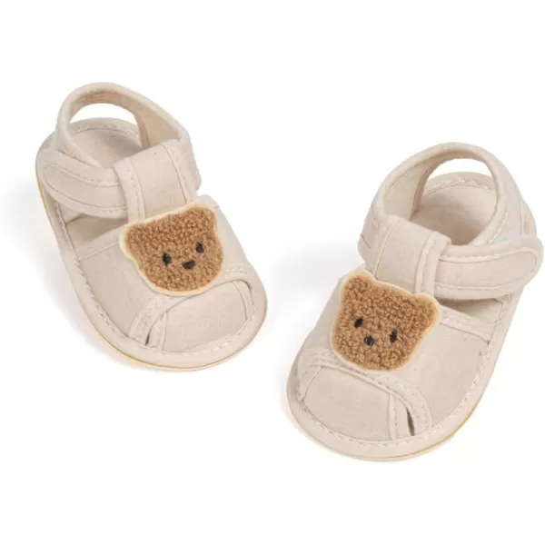 Meckior Baby Toddler Infant Girls PU Leather Soft Open Toe Summer Sandals Flower Princess Flat ShoesZ12Beige With Bear