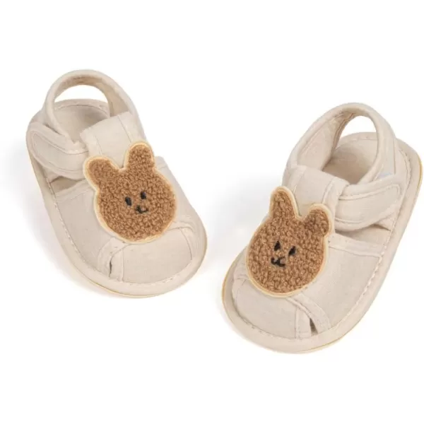 Meckior Baby Toddler Infant Girls PU Leather Soft Open Toe Summer Sandals Flower Princess Flat ShoesZ12Beige With Rabbit