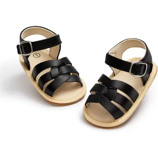 Meckior Baby Toddler Infant Girls PU Leather Soft Open Toe Summer Sandals Flower Princess Flat ShoesZ14Black
