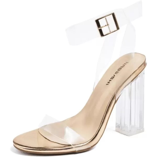 Meckior HiChunk Heels for Women Dressy Sandals Block Chunky Platform High Heel Pump Sandals Open Toe Wedding Party Evening Prom Ankle Strap Dress Sandals ShoesA01Gold