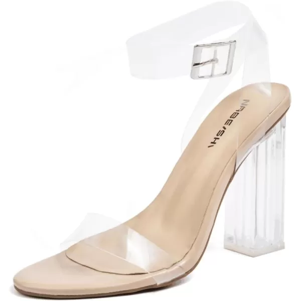 Meckior HiChunk Heels for Women Dressy Sandals Block Chunky Platform High Heel Pump Sandals Open Toe Wedding Party Evening Prom Ankle Strap Dress Sandals ShoesA01Nude