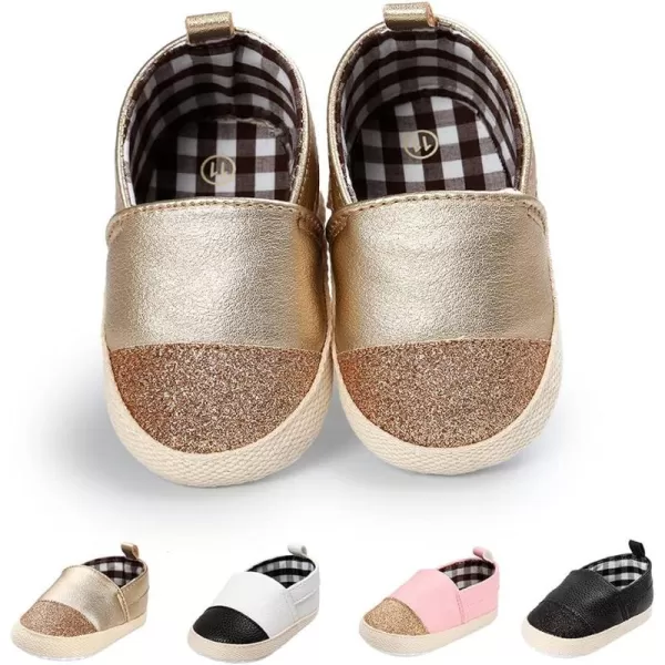 Meckior Infant Baby Girls Boys Canvas Shoes Soft Sole Toddler Slip On Newborn Crib Moccasins Casual Sneaker Austin Boys Flat Lazy Loafers First Walkers Skate ShoeG01Gold