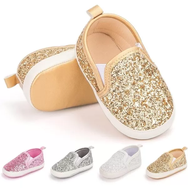 Meckior Infant Baby Girls Boys Canvas Shoes Soft Sole Toddler Slip On Newborn Crib Moccasins Casual Sneaker Austin Boys Flat Lazy Loafers First Walkers Skate ShoeA02Sequin Gold
