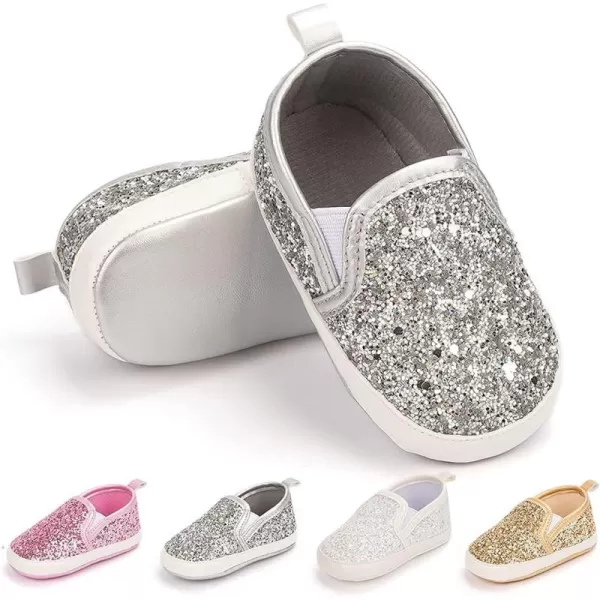 Meckior Infant Baby Girls Boys Canvas Shoes Soft Sole Toddler Slip On Newborn Crib Moccasins Casual Sneaker Austin Boys Flat Lazy Loafers First Walkers Skate ShoeA02Sequin Silver