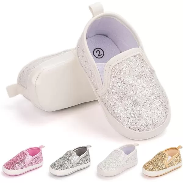 Meckior Infant Baby Girls Boys Canvas Shoes Soft Sole Toddler Slip On Newborn Crib Moccasins Casual Sneaker Austin Boys Flat Lazy Loafers First Walkers Skate ShoeA01Sequin White
