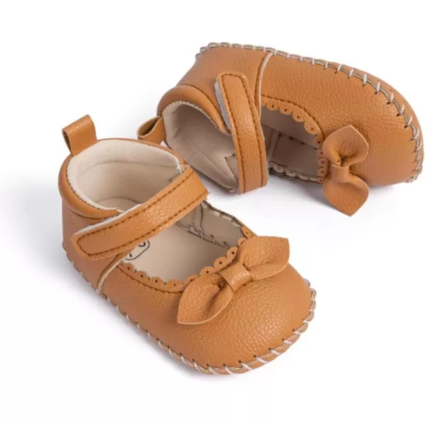 Meckior Infant Baby Girls Boys Handmade Princess Flats Toddler First Walkers Soft PU Leather NonSlip Crib Wedding Dress ShoesA01Brown