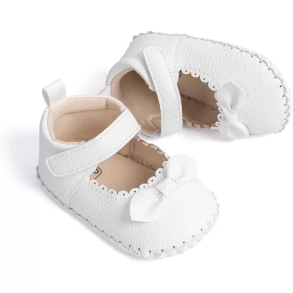 Meckior Infant Baby Girls Boys Handmade Princess Flats Toddler First Walkers Soft PU Leather NonSlip Crib Wedding Dress ShoesA01White