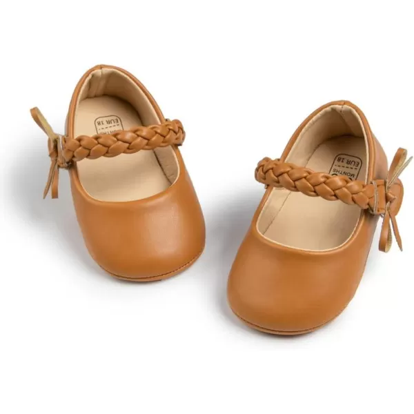 Meckior Infant Baby Girls Boys Handmade Princess Flats Toddler First Walkers Soft PU Leather NonSlip Crib Wedding Dress ShoesA04Brown