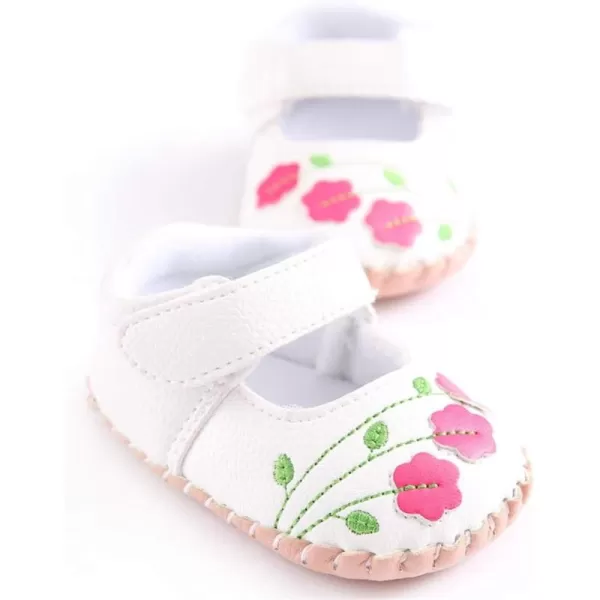 Meckior Infant Baby Girls Boys Handmade Princess Flats Toddler First Walkers Soft PU Leather NonSlip Crib Wedding Dress ShoesAWhite 1