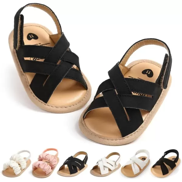 Meckior Infant Baby Girls Boys Summer Sandals Open Toe Lace Princess Dress Wedding Flats Shoes Newborn Toddler Soft Nonslip Sole First Walker Crib ShoesA01Black