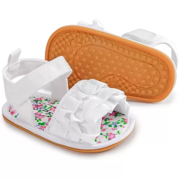 Meckior Infant Baby Girls Boys Summer Sandals Open Toe Lace Princess Dress Wedding Flats Shoes Newborn Toddler Soft Nonslip Sole First Walker Crib ShoesA02White With Rubber Sole