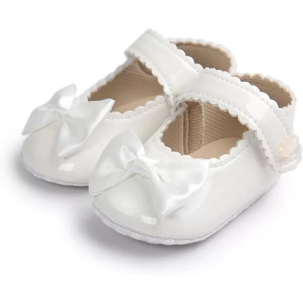 Meckior Infant Baby Girls Soft Sole Bowknot Princess Wedding Dress Mary Jane Flats Prewalker Newborn Light Baby Sneaker ShoesA01White