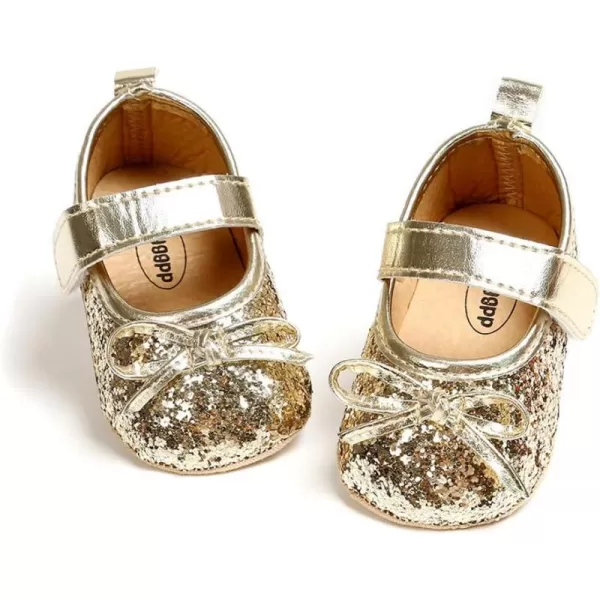 Meckior Infant Baby Girls Soft Sole Bowknot Princess Wedding Dress Mary Jane Flats Prewalker Newborn Light Baby Sneaker ShoesA20Gold