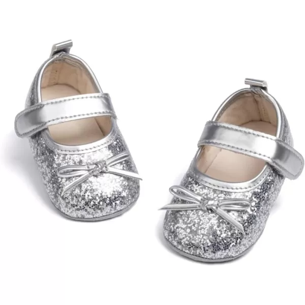 Meckior Infant Baby Girls Soft Sole Bowknot Princess Wedding Dress Mary Jane Flats Prewalker Newborn Light Baby Sneaker ShoesA20Silver
