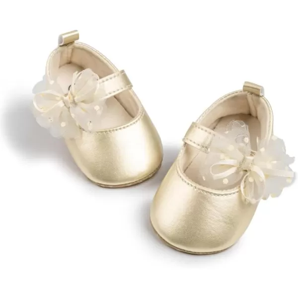 Meckior Infant Baby Girls Soft Sole Bowknot Princess Wedding Dress Mary Jane Flats Prewalker Newborn Light Baby Sneaker ShoesB02Gold