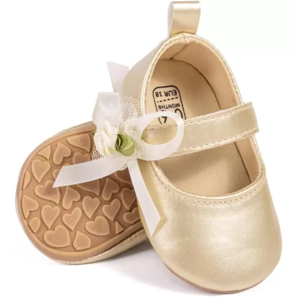 Meckior Infant Baby Girls Soft Sole Bowknot Princess Wedding Dress Mary Jane Flats Prewalker Newborn Light Baby Sneaker ShoesB04Gold