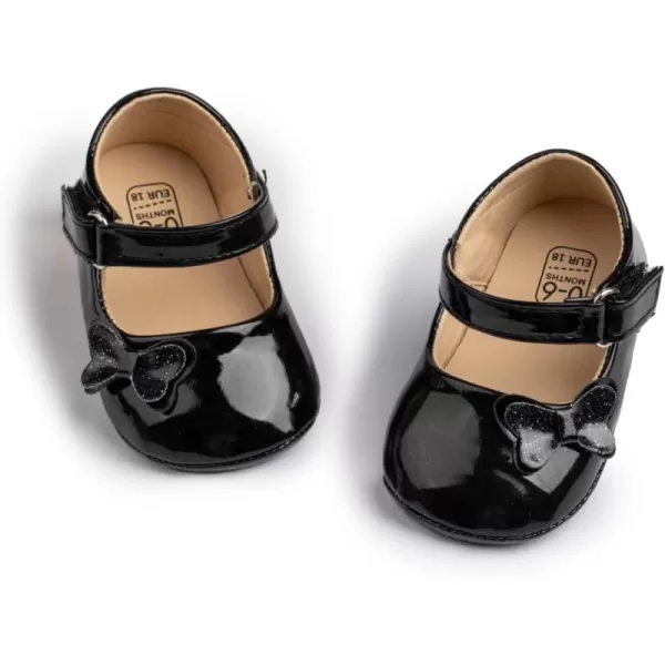 Meckior Infant Baby Girls Soft Sole Bowknot Princess Wedding Dress Mary Jane Flats Prewalker Newborn Light Baby Sneaker ShoesB10Black