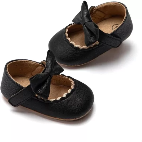 Meckior Infant Baby Girls Soft Sole Bowknot Princess Wedding Dress Mary Jane Flats Prewalker Newborn Light Baby Sneaker ShoesC01Black