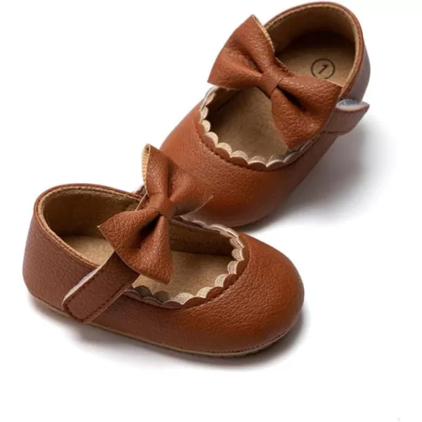 Meckior Infant Baby Girls Soft Sole Bowknot Princess Wedding Dress Mary Jane Flats Prewalker Newborn Light Baby Sneaker ShoesC01Brown