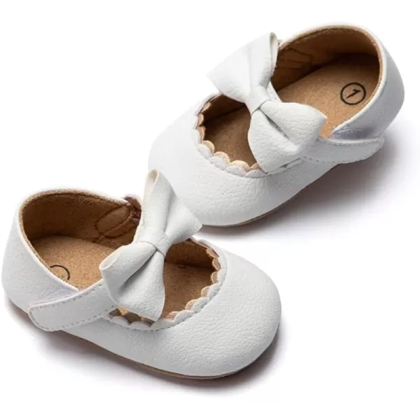 Meckior Infant Baby Girls Soft Sole Bowknot Princess Wedding Dress Mary Jane Flats Prewalker Newborn Light Baby Sneaker ShoesC01White