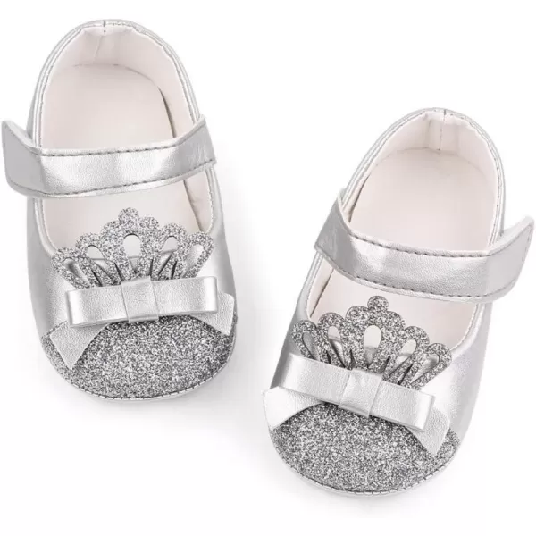 Meckior Infant Baby Girls Soft Sole Bowknot Princess Wedding Dress Mary Jane Flats Prewalker Newborn Light Baby Sneaker ShoesE01Silver