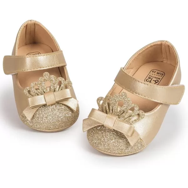 Meckior Infant Baby Girls Soft Sole Bowknot Princess Wedding Dress Mary Jane Flats Prewalker Newborn Light Baby Sneaker ShoesE02Gold