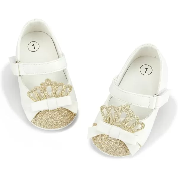 Meckior Infant Baby Girls Soft Sole Bowknot Princess Wedding Dress Mary Jane Flats Prewalker Newborn Light Baby Sneaker ShoesE02White