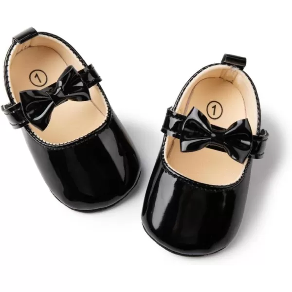 Meckior Infant Baby Girls Soft Sole Bowknot Princess Wedding Dress Mary Jane Flats Prewalker Newborn Light Baby Sneaker ShoesF20Black