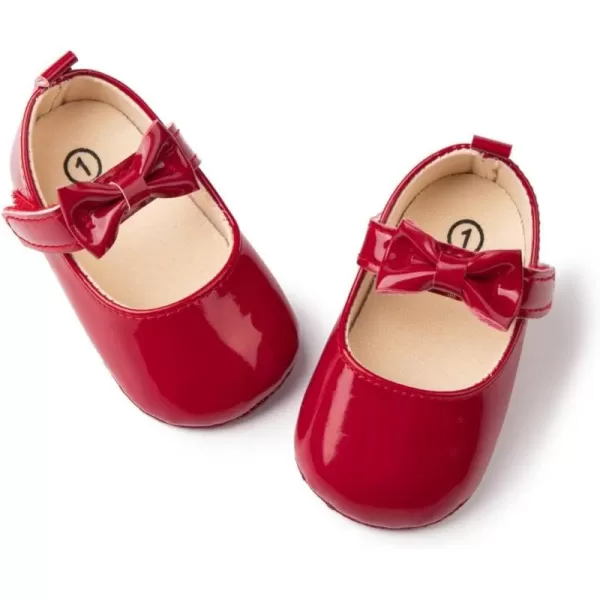 Meckior Infant Baby Girls Soft Sole Bowknot Princess Wedding Dress Mary Jane Flats Prewalker Newborn Light Baby Sneaker ShoesF20Red