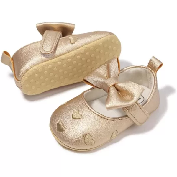 Meckior Infant Baby Girls Soft Sole Bowknot Princess Wedding Dress Mary Jane Flats Prewalker Newborn Light Baby Sneaker ShoesG20Gold