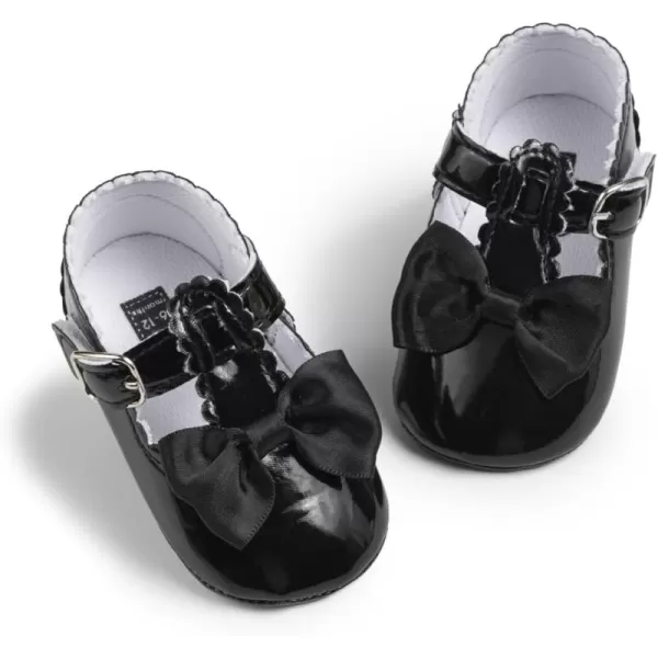 Meckior Infant Baby Girls Soft Sole Bowknot Princess Wedding Dress Mary Jane Flats Prewalker Newborn Light Baby Sneaker ShoesH20Black