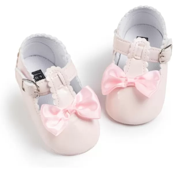 Meckior Infant Baby Girls Soft Sole Bowknot Princess Wedding Dress Mary Jane Flats Prewalker Newborn Light Baby Sneaker ShoesH20Pink