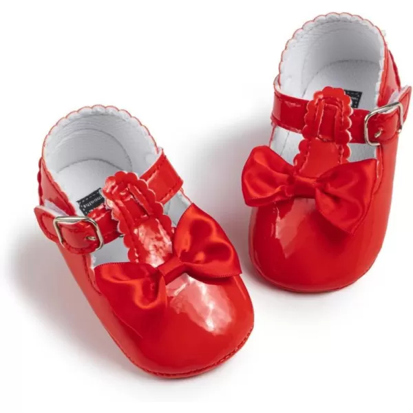 Meckior Infant Baby Girls Soft Sole Bowknot Princess Wedding Dress Mary Jane Flats Prewalker Newborn Light Baby Sneaker ShoesH20Red
